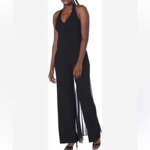 Connected apparel size 4 halter top jumpsuit with billy chiffon overlay NWOT